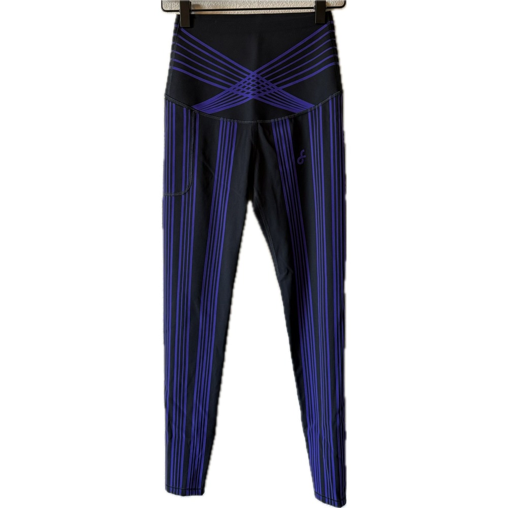 Fanka Body Sculpt Leggings‎ Black Purple Striped High Waist Compression Small